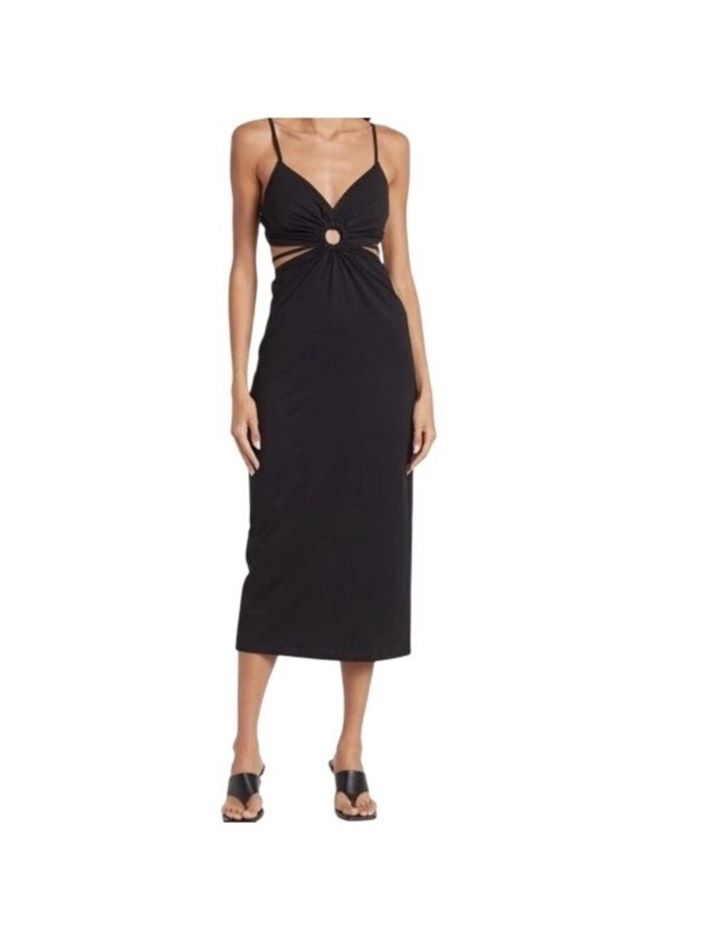 Walter Baker Dress Womens Medium Black Cutout Tie Front Bodycon Midi Summer